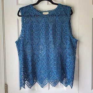 Anthropologie Deletta Crotchet Aubergine Lace Overlay Tank Blue
